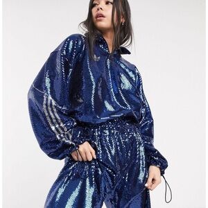 *NWT* ADIDAS X ANNA ISONIEMI SEQUIN TRACK PULLOVER/PANTS IN NIGHT INDIGO